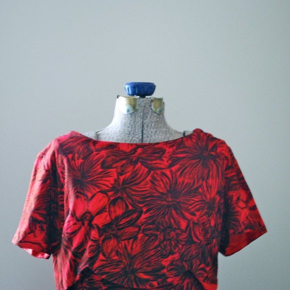 Red floral cocktail dress w/ scalloped detail L/XL - Picture 2 of 9